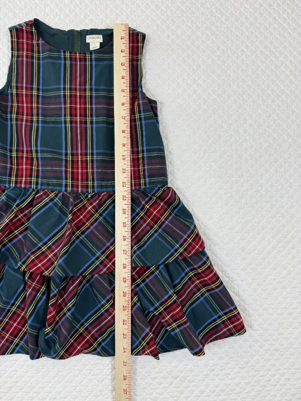 Crewcuts J.Crew Girls Tartan Tiered Plaid Dress Green Red Size 7